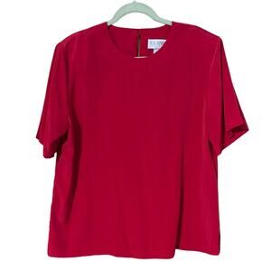 Susan Graver S.G. Sport Red Solid Short Sleeve Shell Keyhole Back Size Large